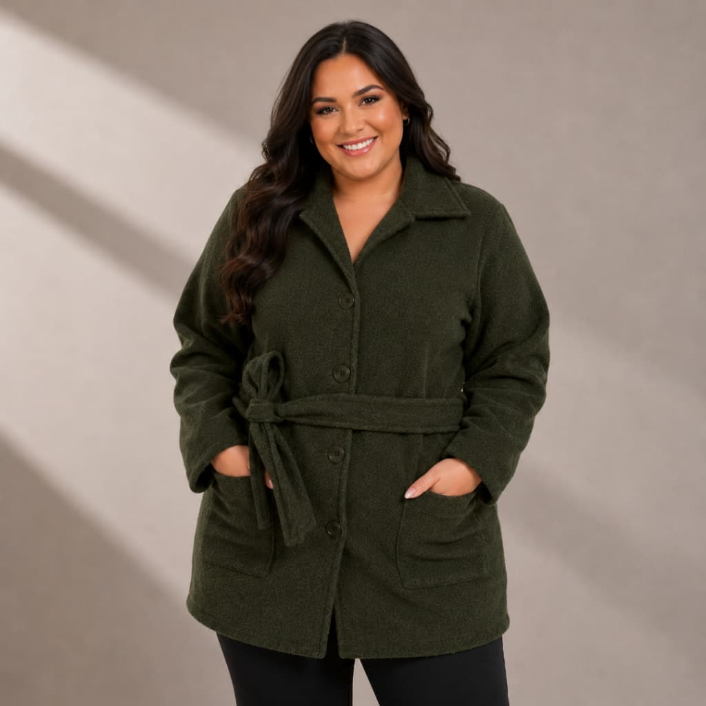 Casaco Sobretudo Plus Size Feminino Inverno em Bouclé Peluciado