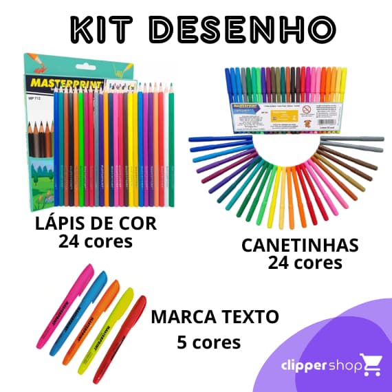 KIT DESENHO MASTERPRINT 24 LÁPIS DE COR + 24 CANETINHAS + 5 MARCA TEXTO
