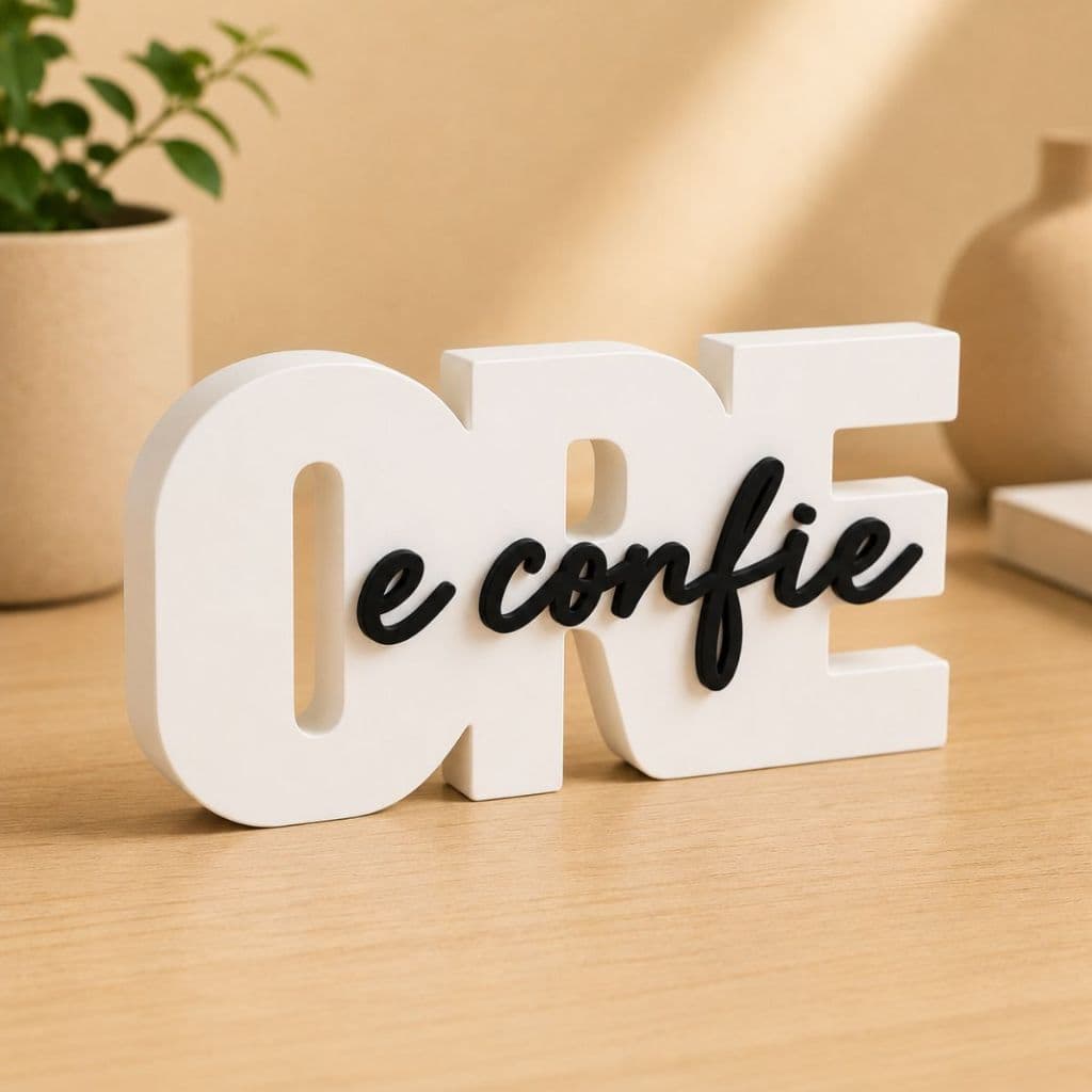 Decoração FRASE Mesa Quarto Sala presente criativo ORE E CONFIE Cristão Evangélico aniversário impressão3D moderno