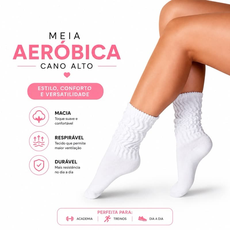 Meias Aeróbicas Femininas Com  1 a 6 Pares Conforto e Qualidade