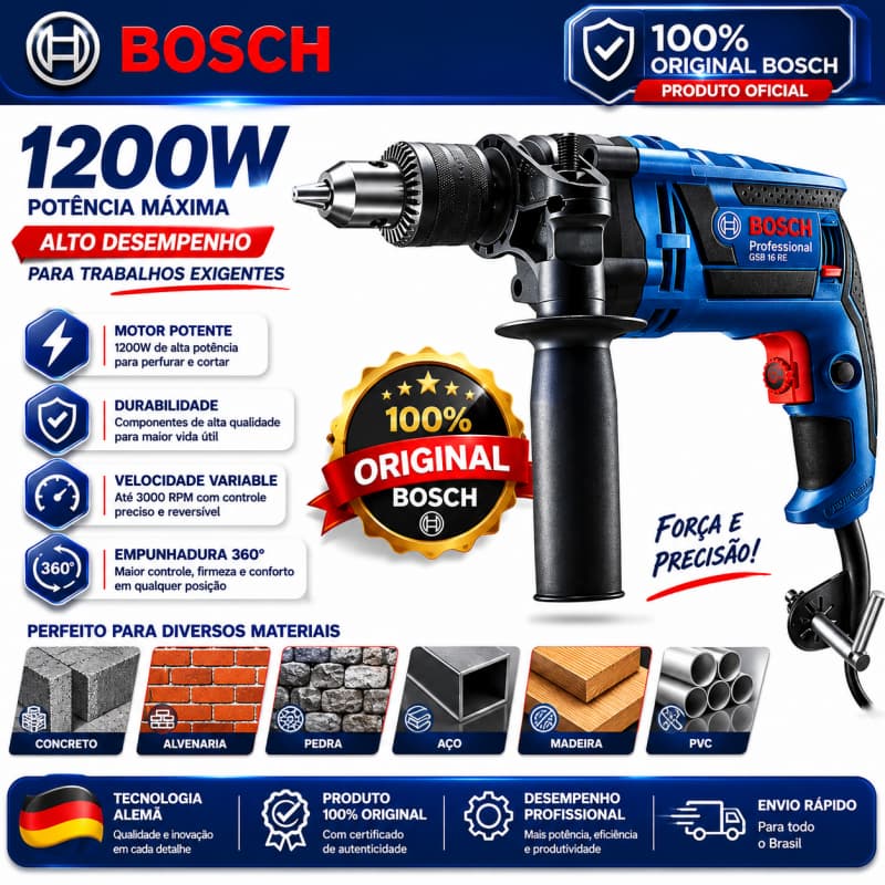 Furadeira Parafusadeira bosch  220V furadeira de impacto 1200W Auto Reverso de Impacto Profissional
