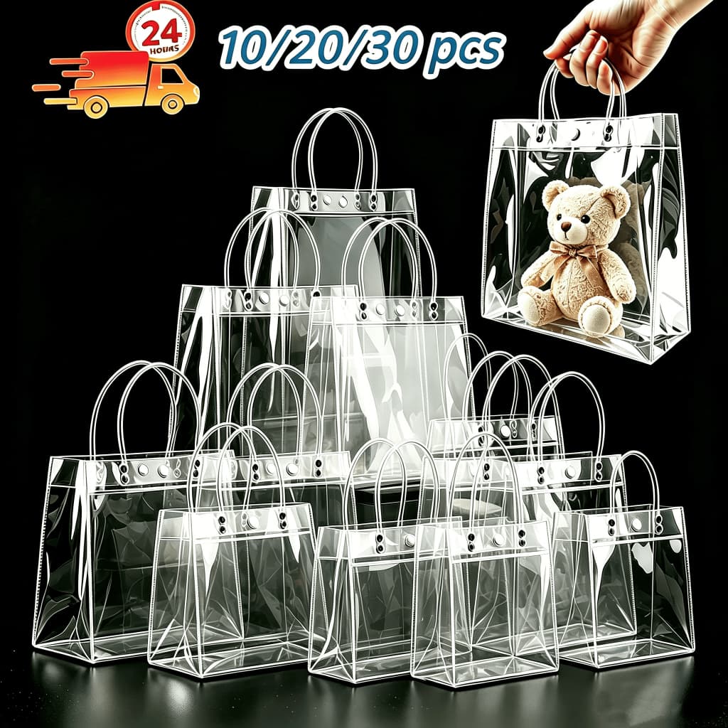 10/20 Sacos de Presente PVC Transparente com Alças Reutilizáveis para Dia dos Namorados Festa Junina Aniversário