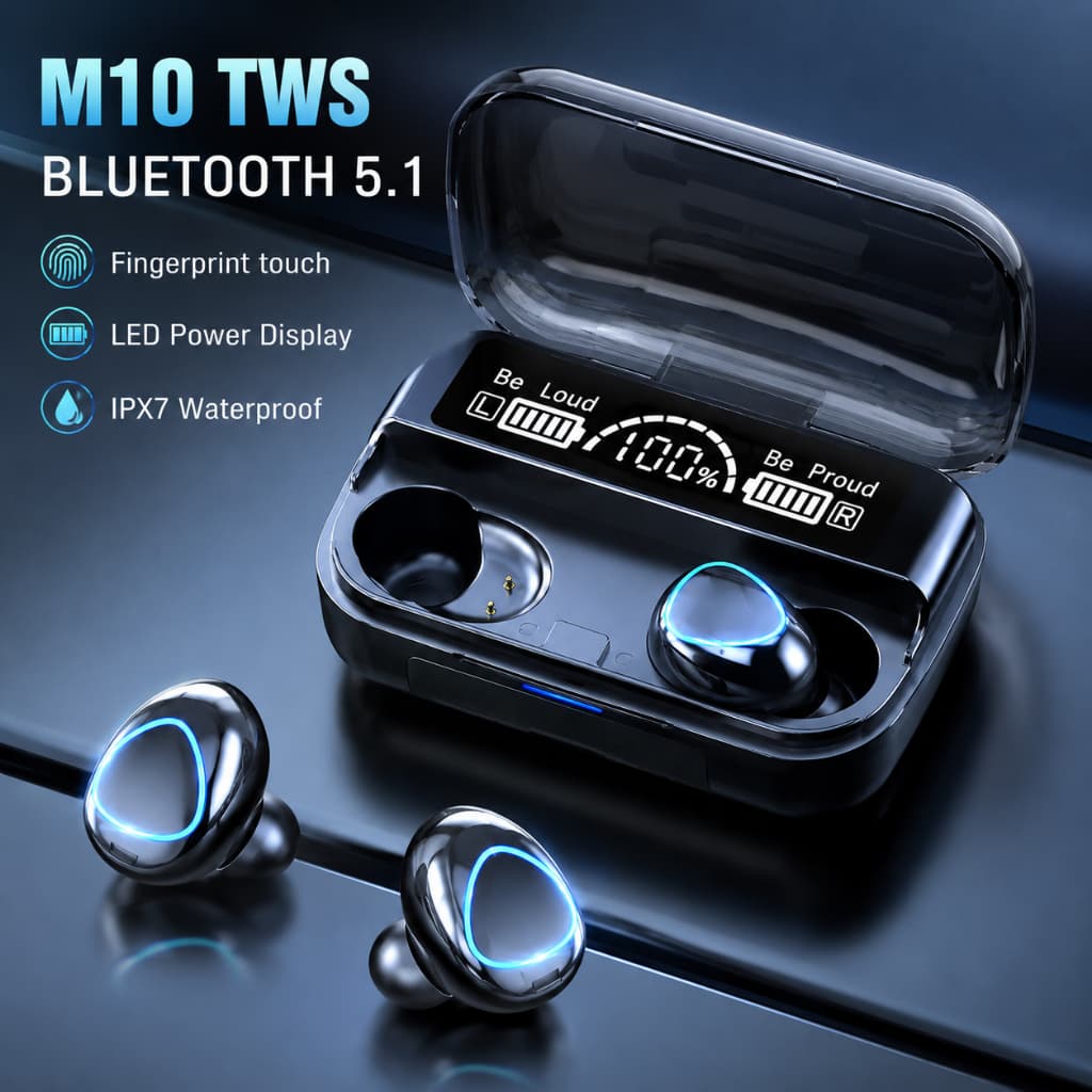 M10 Bluetooth Earphone Super Bass HiFi Stereo Wireless TWS Sport Headsets Noise Reduction