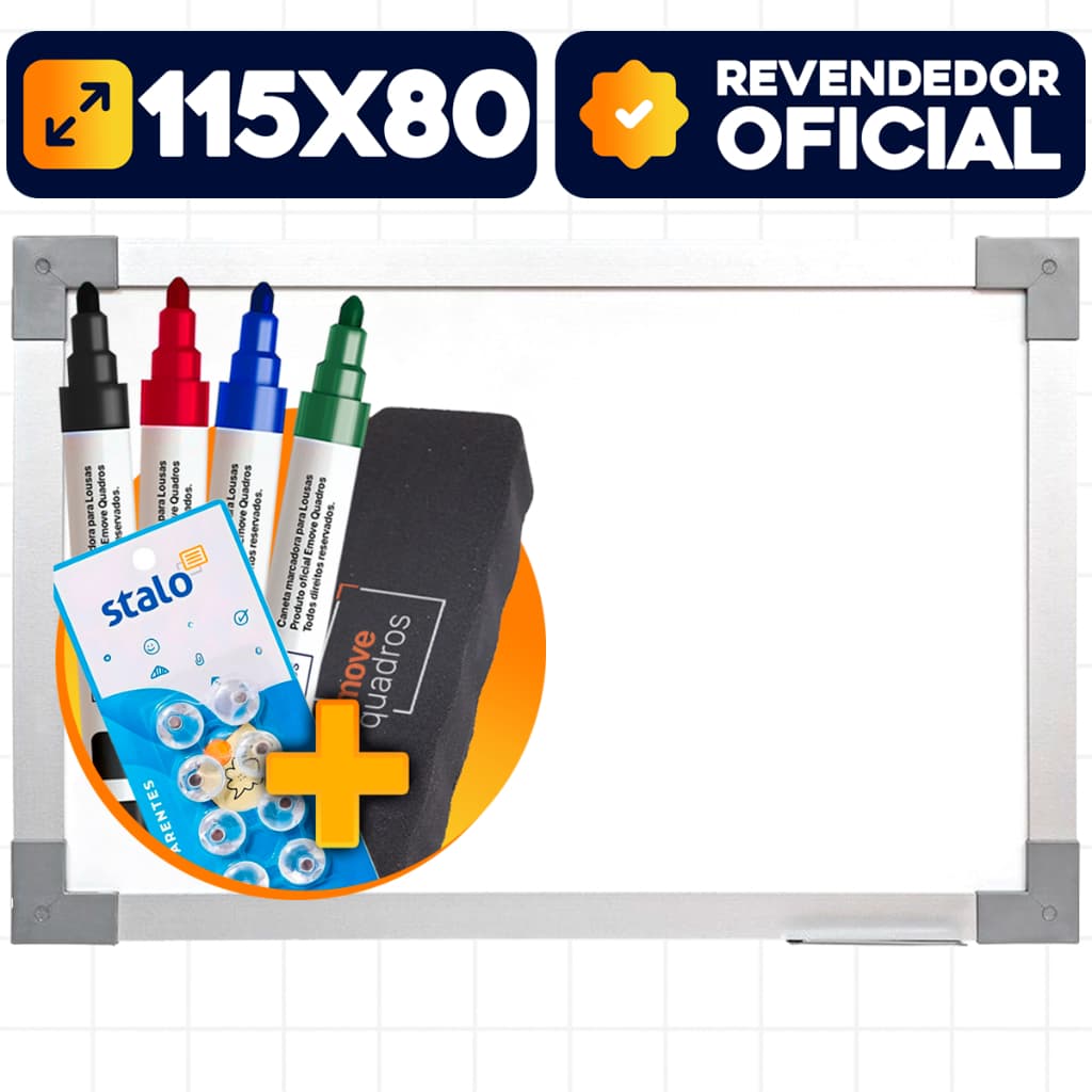 Lousa Branca 120x90 Magnética Quadro Branco Painel Fotos Soft Alumínio Com Kit Anotação + Imãs Transparente