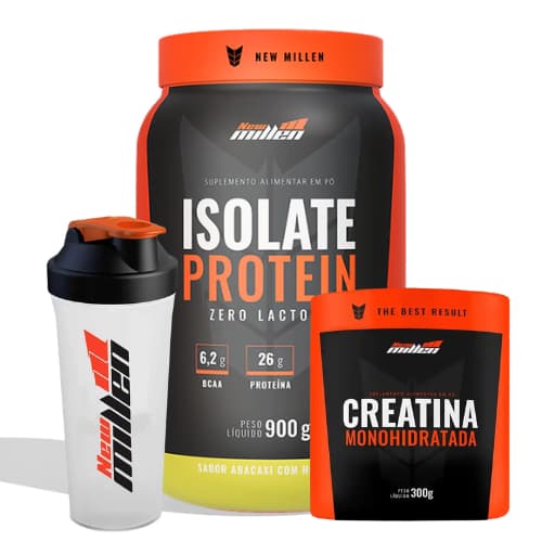 Kit Isolate Protein 900g + Creatina 300g 100% Pura + Coqueteleira 700ml - New Millen