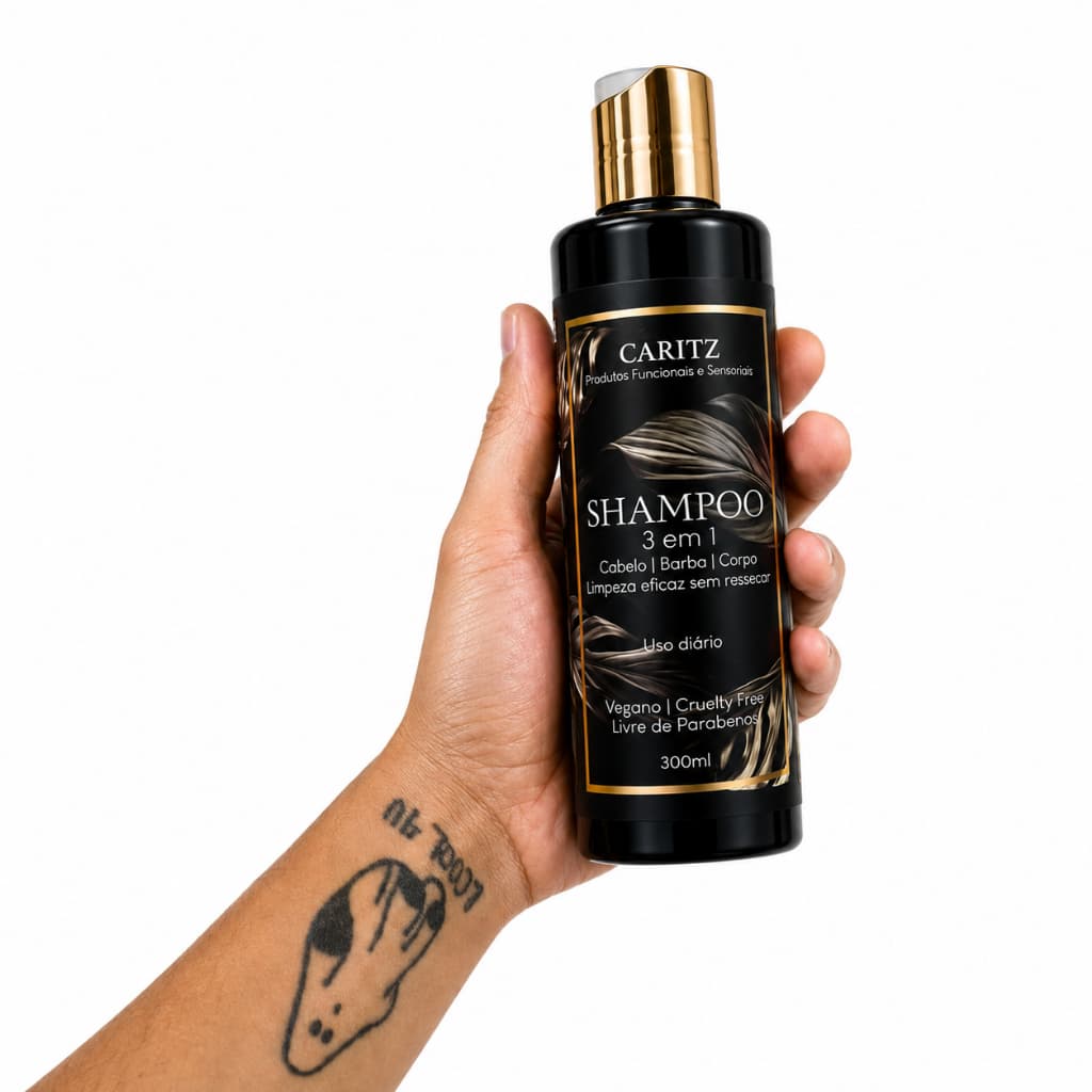 Shampoo 3 Em 1 Masculino Vegano 300ml Cabelo Barba E Corpo