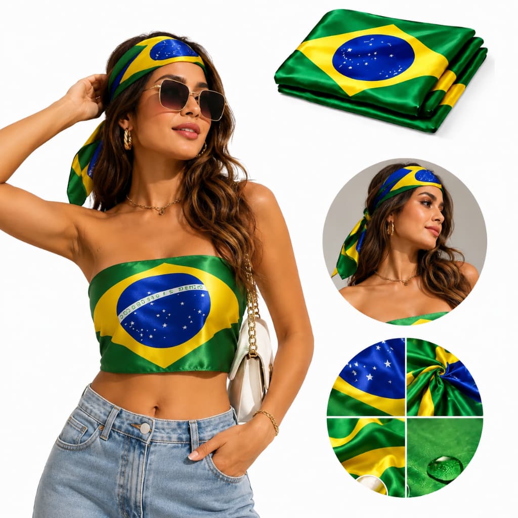 Lenço de Cetim Bandana Bandeira Do Brasil Cetim Suave Verde Amarelo Azul Branco Bandeira Do Brasil