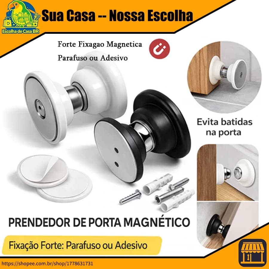 Prendedor Batetor Trava Fixador Porta Imã Magnético Adesivo Inox Preto prendedor de porta magnético