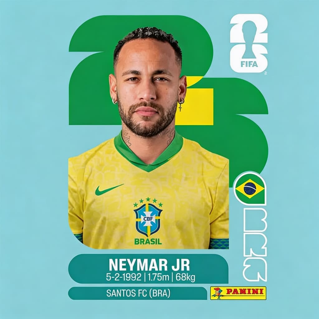 Kit 5 Figurinhas Neymar Álbum Copa 2026 Brasil Limitado