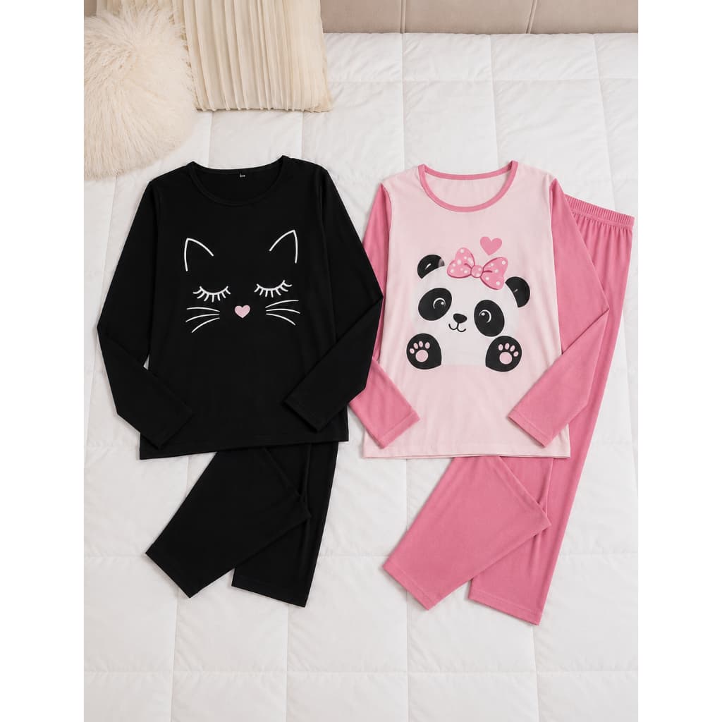 Kit C/2 Pijamas Longo Feminino ESTAMPADO De Inverno Quente Confortável Macio Elegant Manga Promoção