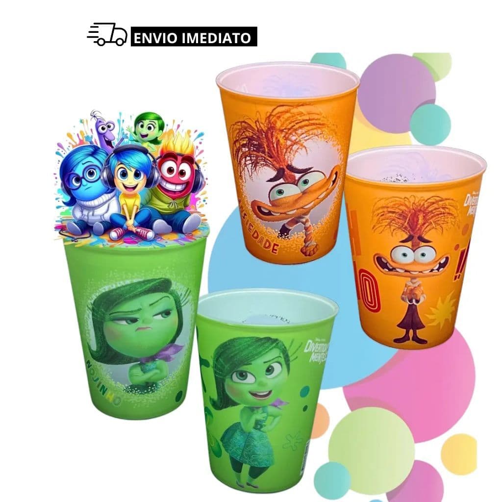 Copos Personagem de Plástico 320ml Resistentes Adesivados Divertidamente 2 Crianças