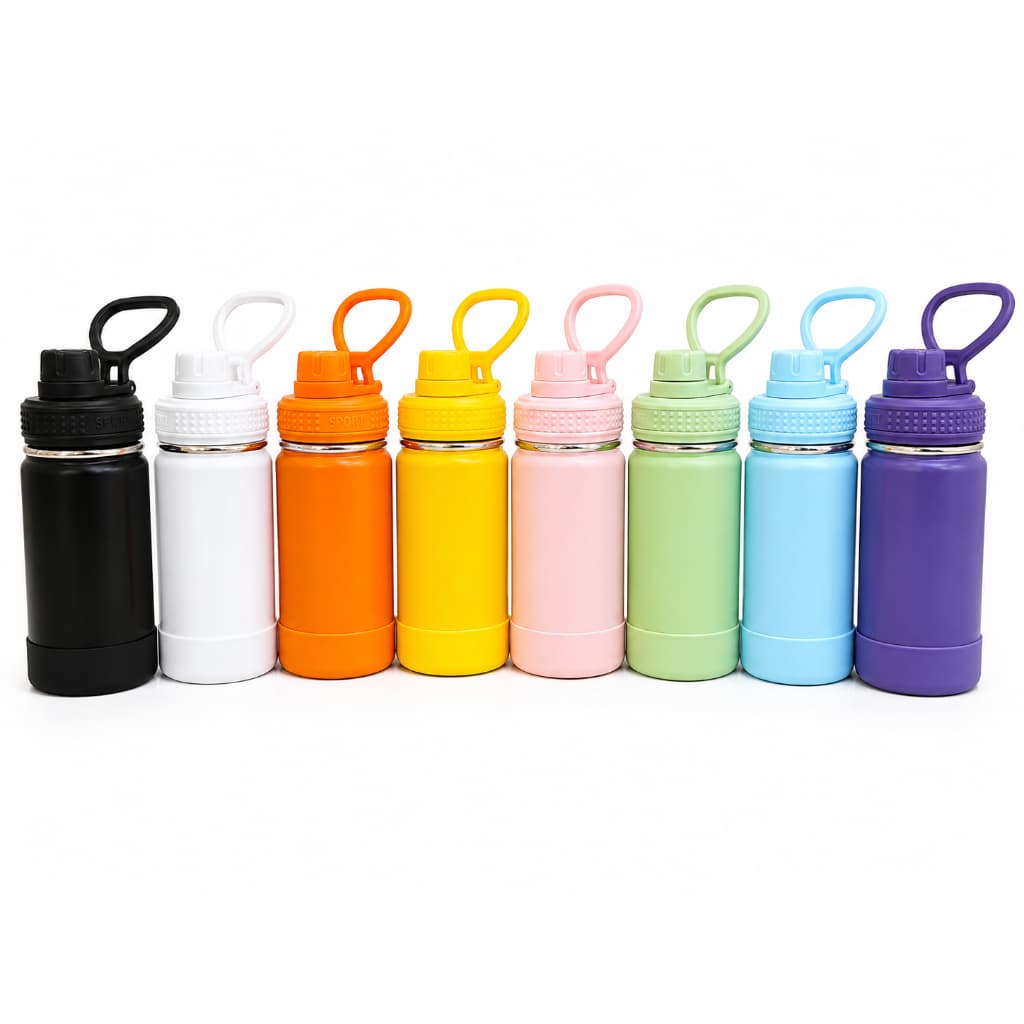 Garrafa Térmica  Aço Inox 350ml modelo com Tampa Antivazamento Portátil alça flexível Bebidas Quentes Frias Várias Cores