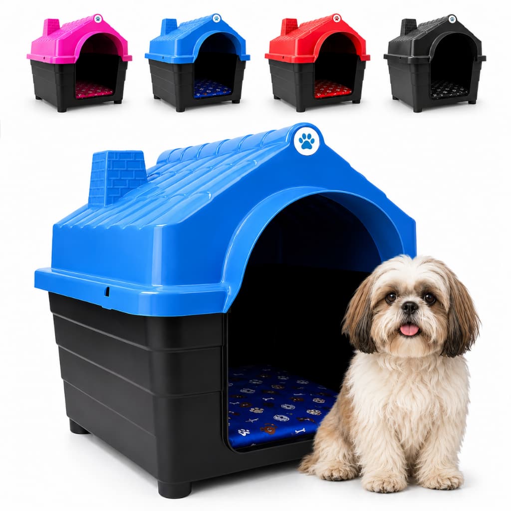 Casinha De Cachorro Plástica N4 e N5 Kit Com Colchonete Cães Porte Pequeno Até 10kg