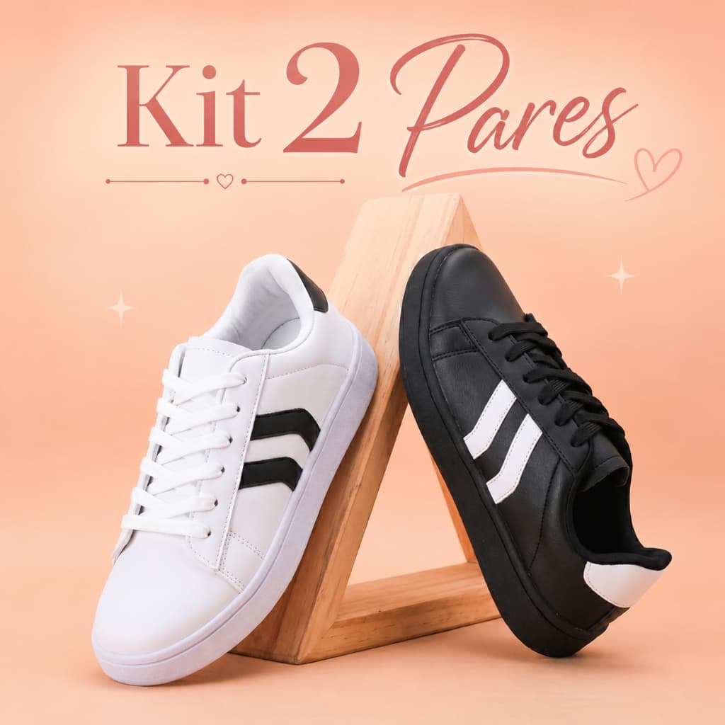 Combo 2 Pares Tênis Feminino Casual Urbano Moda Confortável Trabalho Passeio