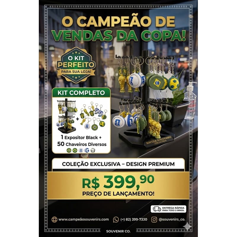 Kit chaveiros da copa expositor + 50pcs