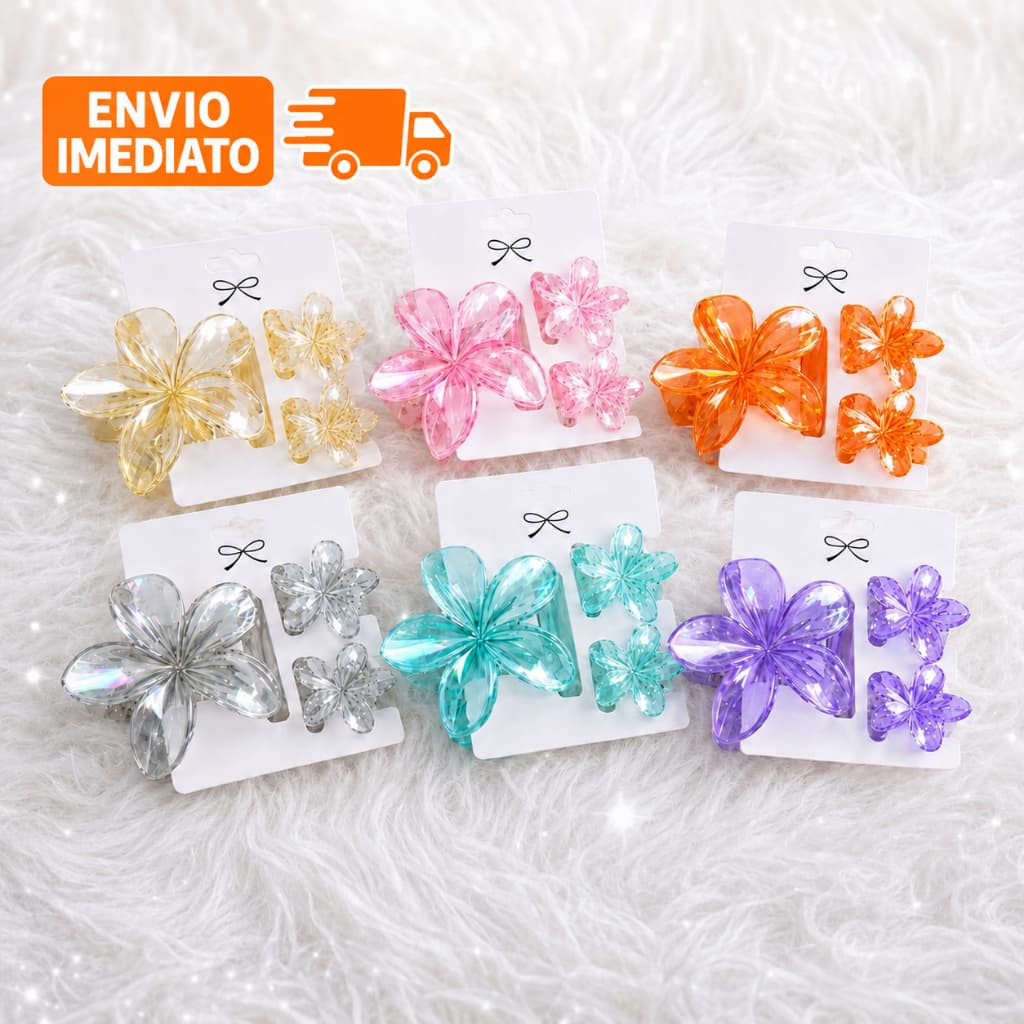 Kit 3 Piranhas de Flor para Cabelo, Presilha Garra Floral Elegante Acessório Feminino Moda Praia