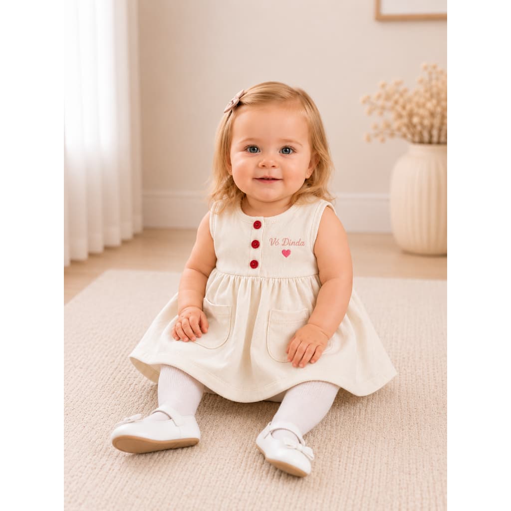Vestido Infantil Menina Moletinho Premium Bebê P ao 3 Bege