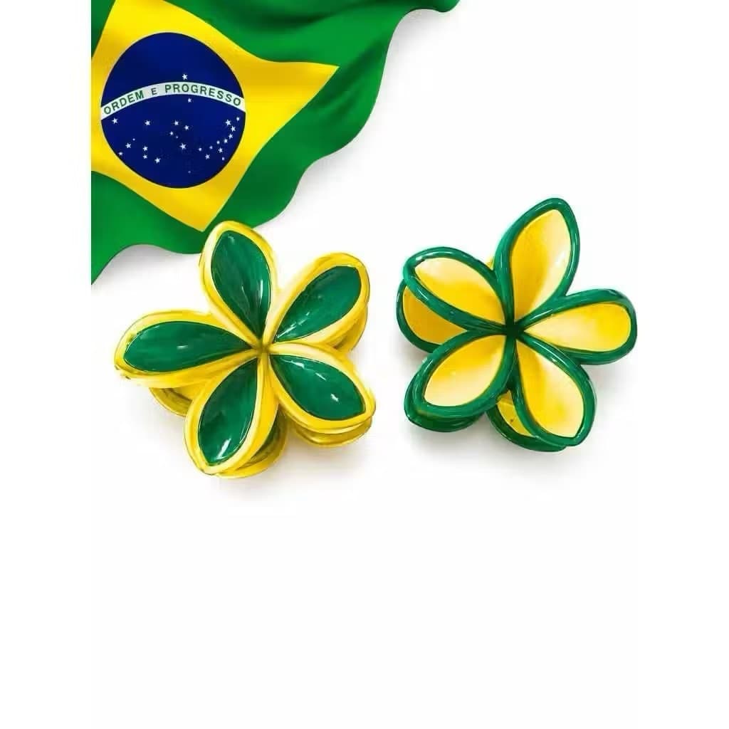 Presilha De Cabelo Flor Copa Do Mundo Feminina Cabelo Bandeira Brasil Verde E Amarela-Orgulho Da Torcida- 8CM
