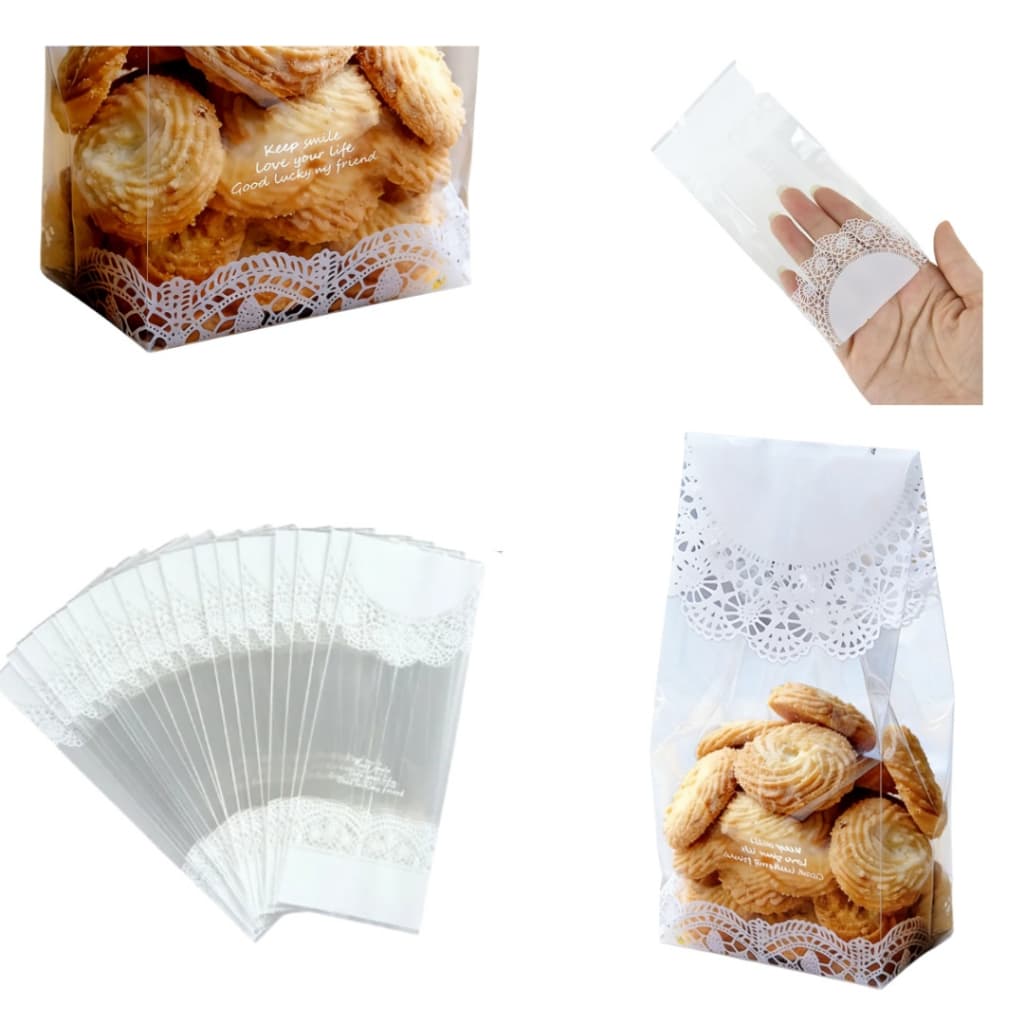 100Pcs Sacos De Biscoitos Transparentes De Renda Para DIY  Para Biscoitos Portátil Assar Alimentos Multiuso