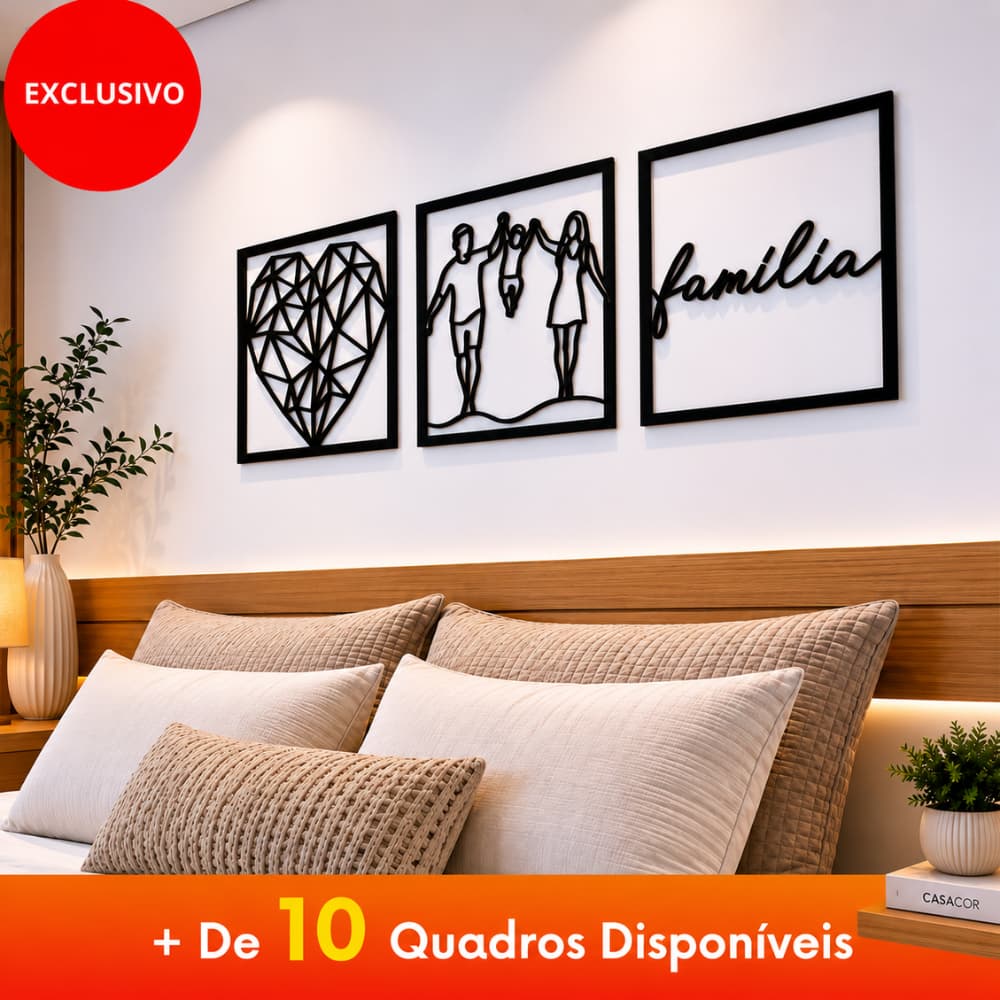Kit 3 Quadros Família Filhos Decorativo De Cabeceira Coração Amor De Parede Variados