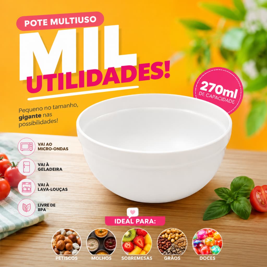 Mini Bowl Branca 270ml Mil Utilidades Confeitaria Cozinha Petiscos Derreter Chocolate Resistente