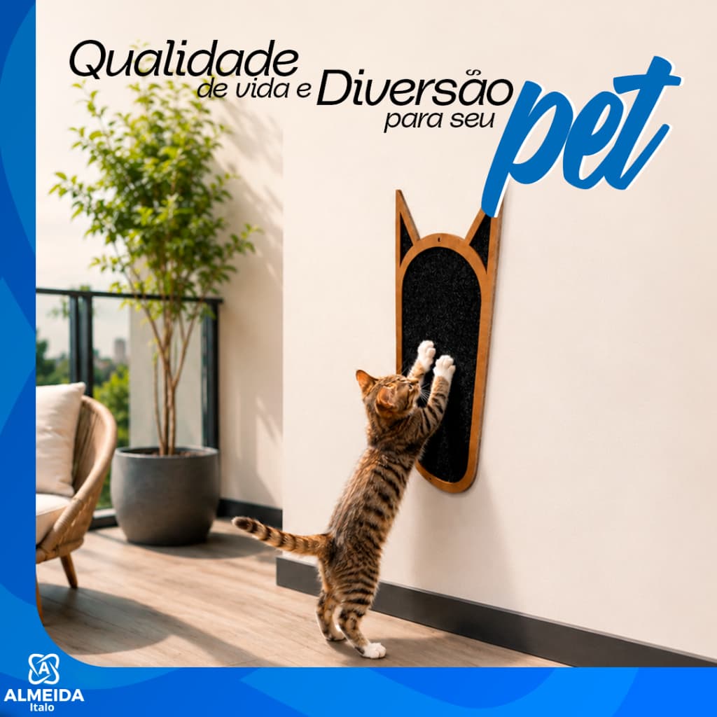 Arranhador Parede Gato MDF Carpete Grafite Escalada Proteção Móveis Pet Fixação Fácil