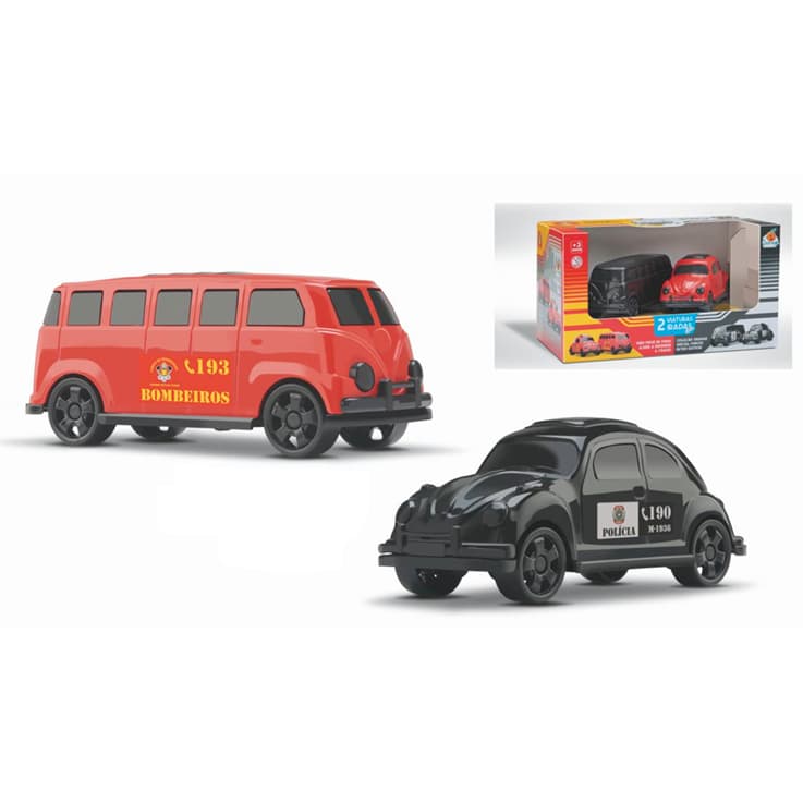 Coleção Brinquedo Retro Edição Fusca Bombeiro 193 E Kombi Polícia 190 - 546 - ORANGE TOYS