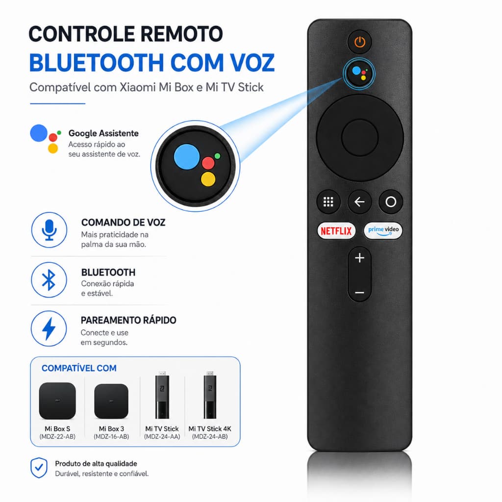 Controle Remoto Bluetooth com Voz Compatível Mi Box S, Mi Box 3 e Mi TV Stick 4K