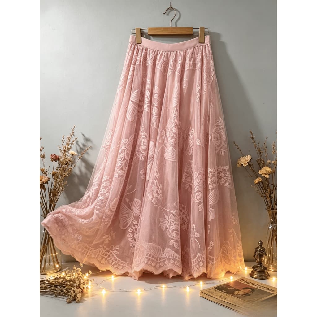 Saia Longa Com Aplicação de Renda | Estilo Fada Elegante