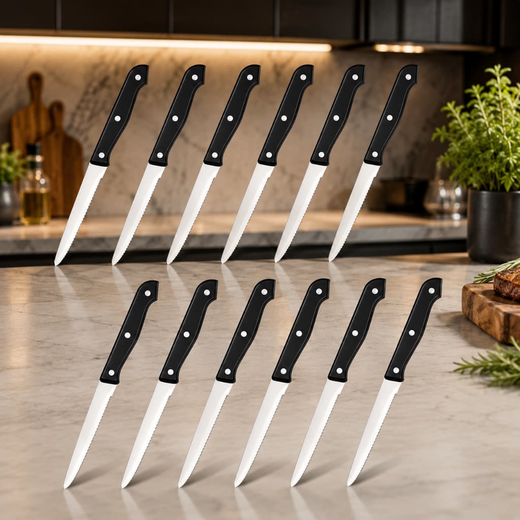 Jogo De Facas Para Carnes  12 Peças Serrilhadas Premium Conjunto de Facas para Carnes Serra Premium