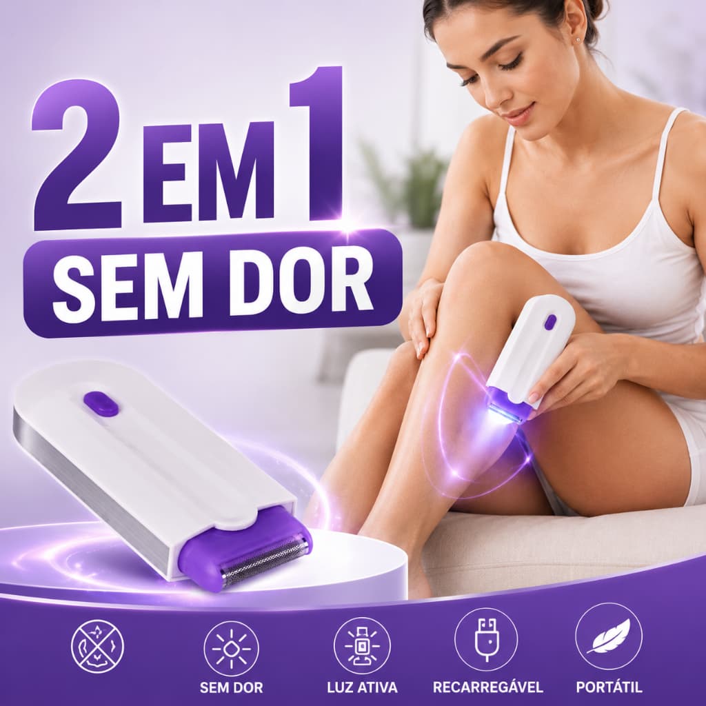 Depilador Feminino 2 em 1 Luz Ativa Sem Dor Recarregável USB para Rosto Corpo e Axilas