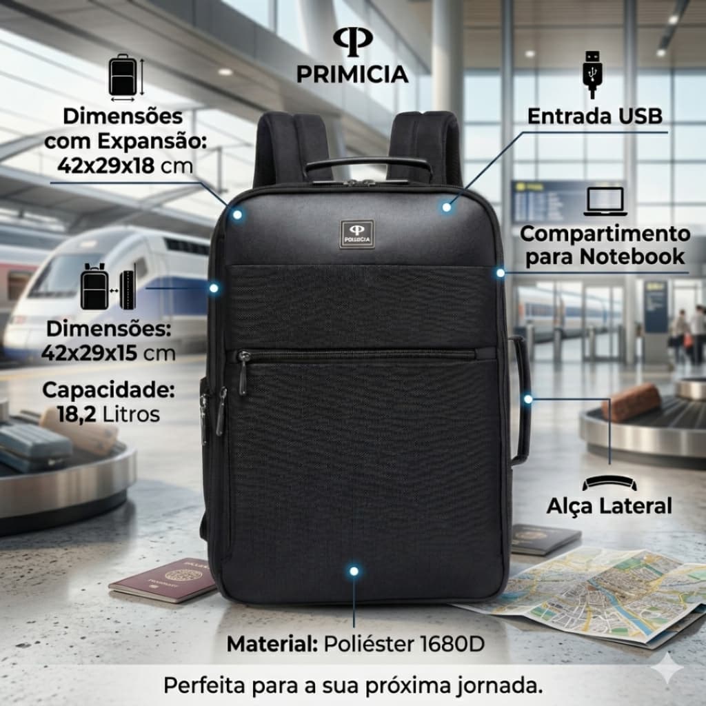 Mochila Pasta Executiva Masculina Primícia Reforçada Trabalho Viagem