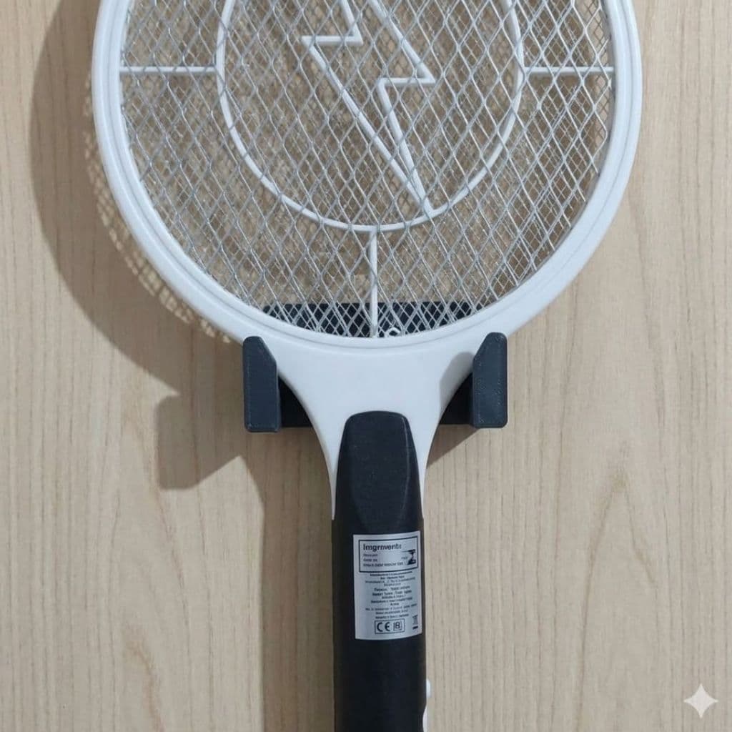 Suporte Raquete Elétrica Mata Mosquitos Bivolt Recarregável Alta Potência, Gancho Raquete