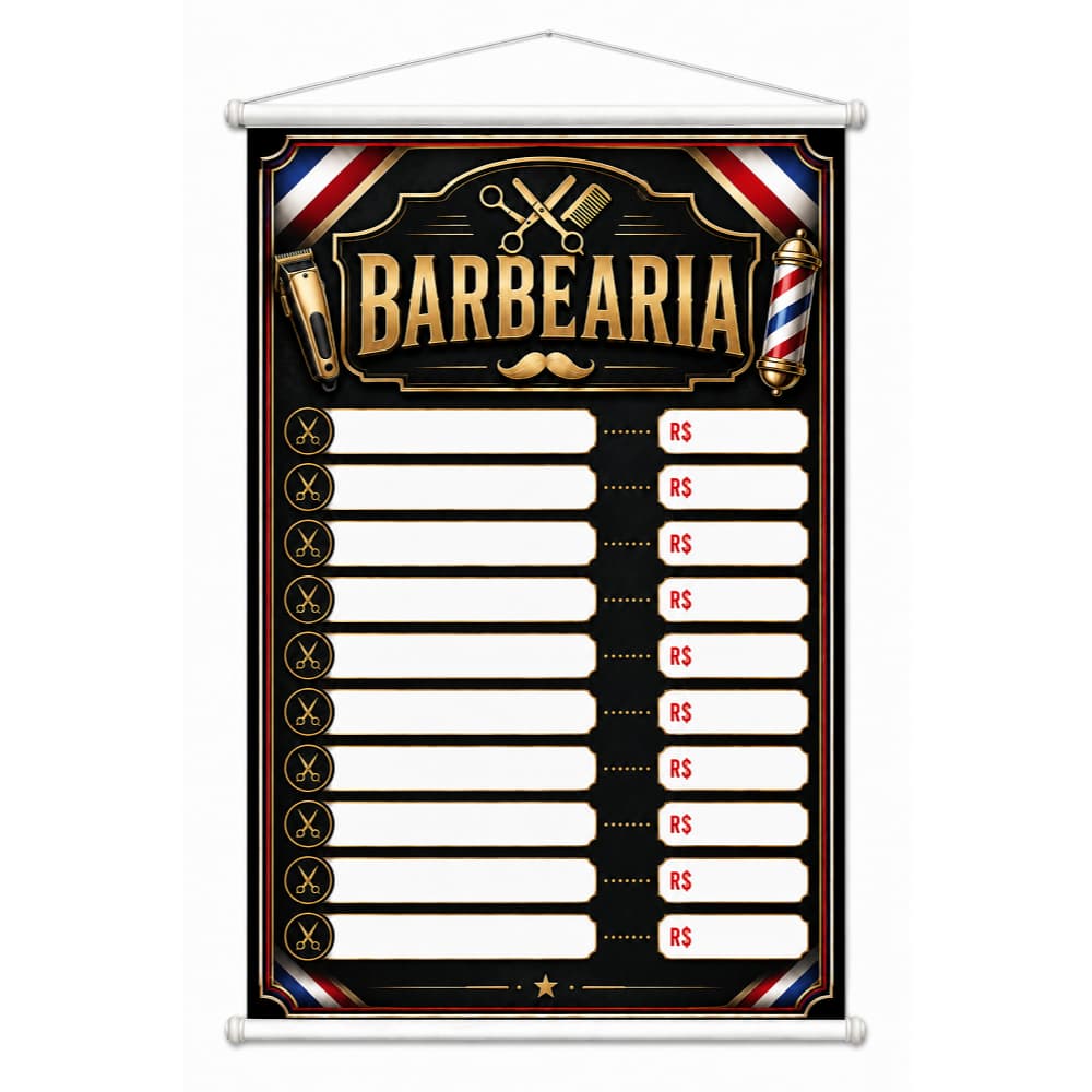 Banner Barbearia Tabela de Valores A Prova D`Água Lona 80x60