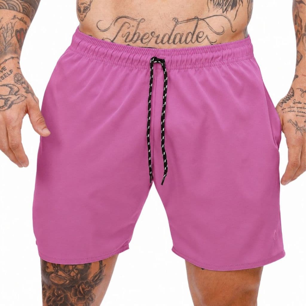 Shorts Masculino Tactel Liso com elastano Básico Academia Treino Praia