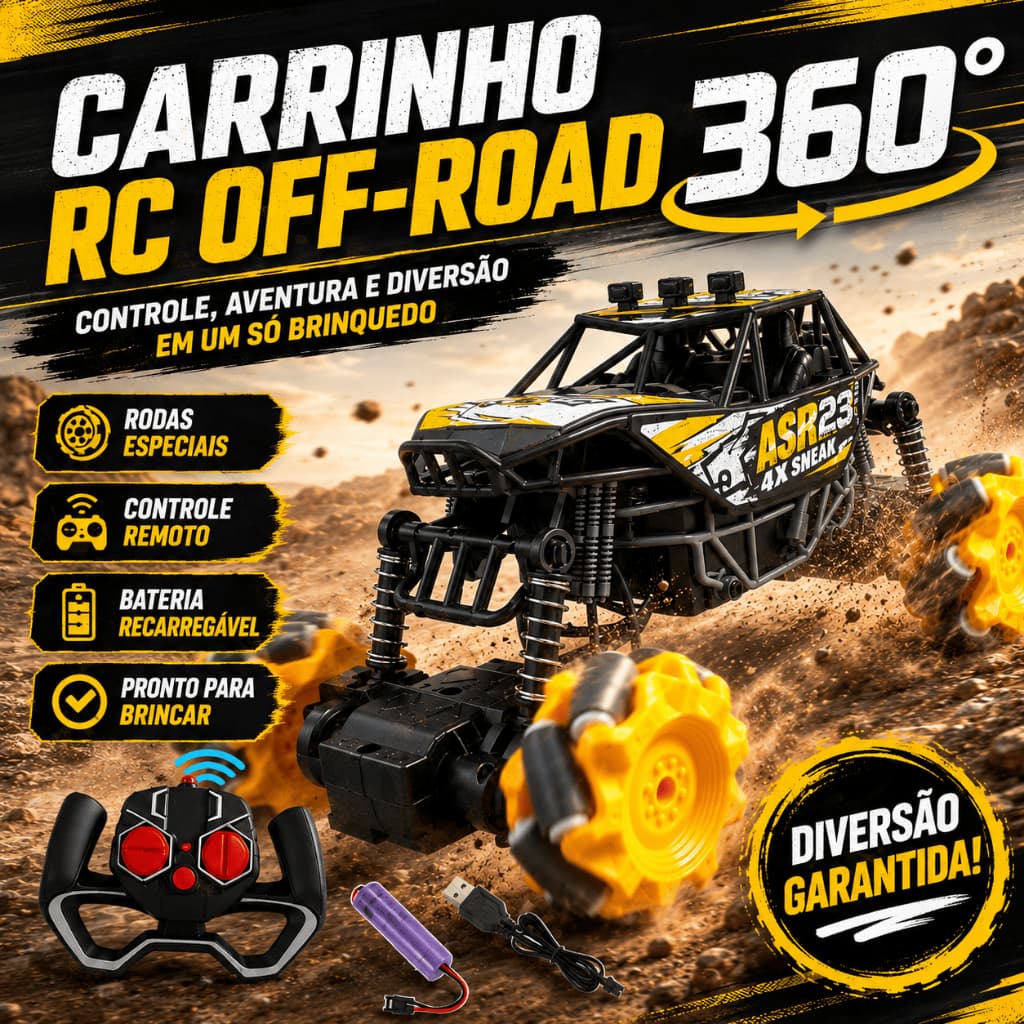Carro Controle Remoto Infantil Jipe 4x4 Roda 360 Recarregável Brinquedo Radical Criança