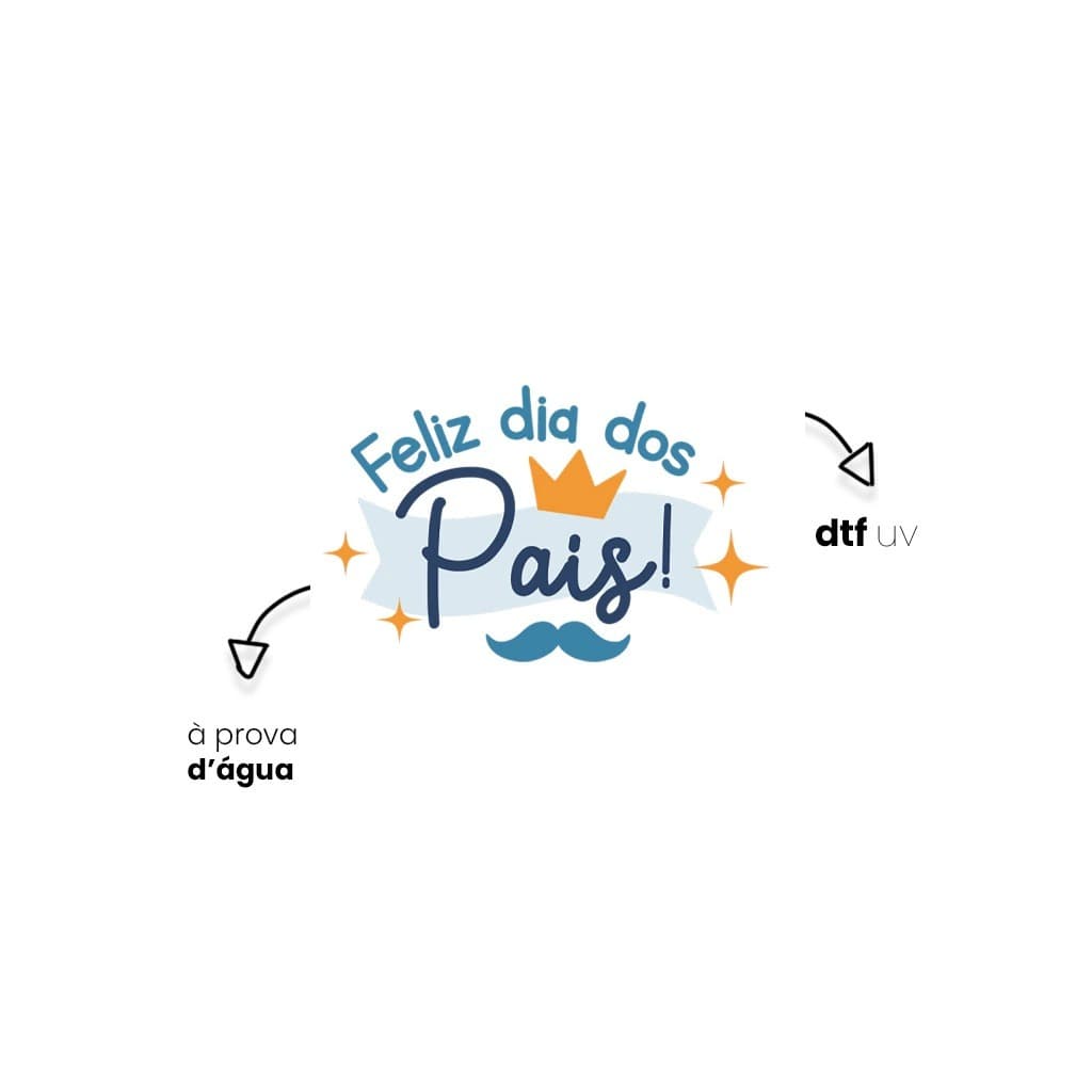 Adesivo DTF UV - Unidade - Dia dos Pais - Estampa "Feliz dia dos Pais" (Azul + Coroa) Ref. 083 - 5 a 20 unidades