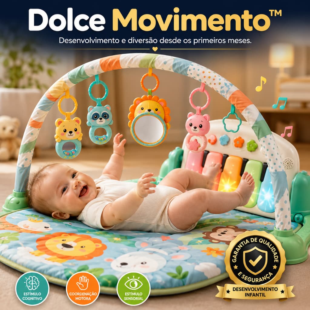 Dolce Movimento™ Tapete de Atividades Musical para Bebê com Piano Interativo Ginásio Educativo Sensorial 0 a 18 Meses