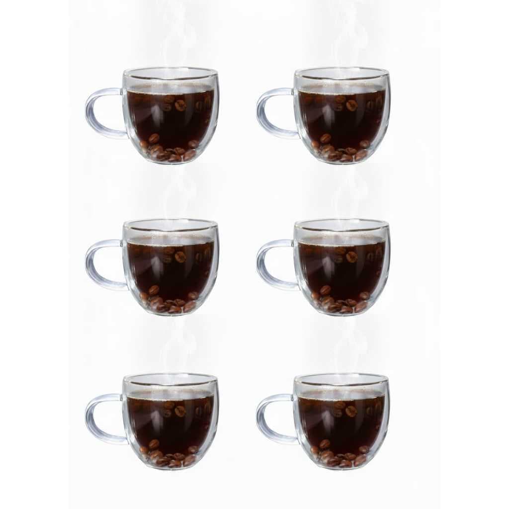 Jogo 6 Xicaras parede Dupla Caneca Borossilicato Copo Resistente Café Térmico