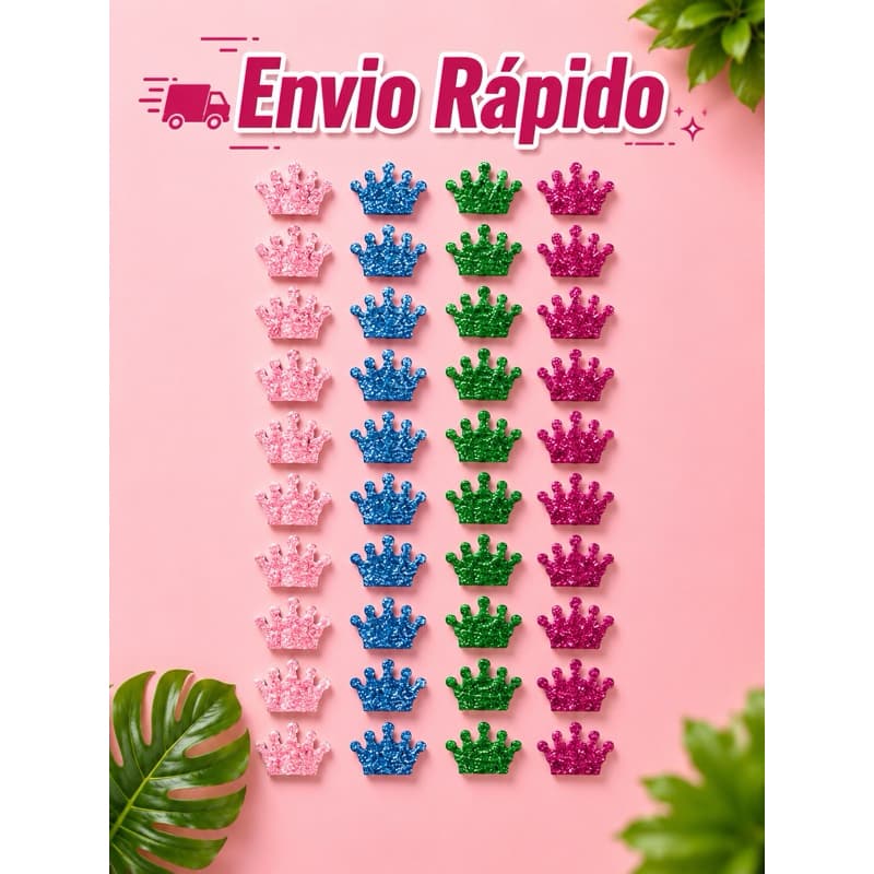 Apliques em Coroas com Glitter EVA para Laços Pet e Artesanato – Kit com 50 ou 100 Unidades
