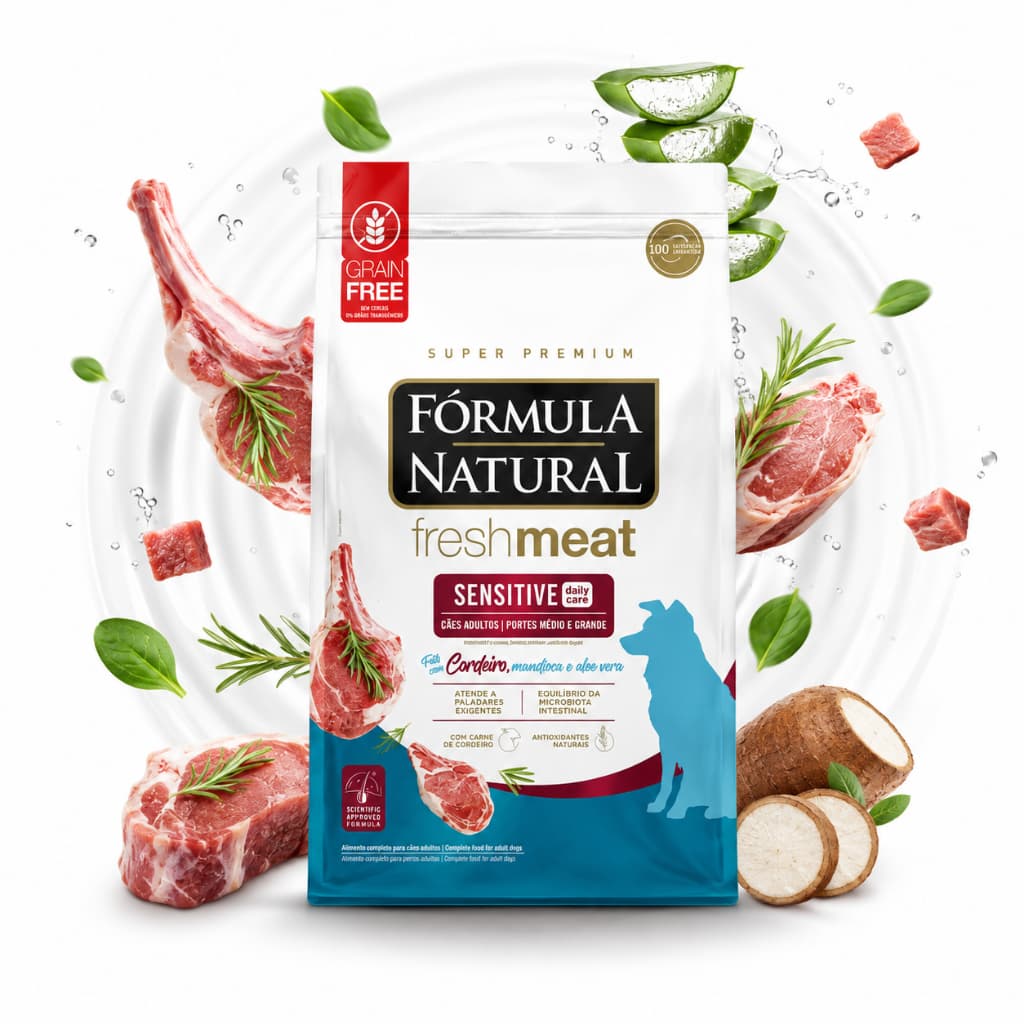 Ração Fórmula Natural Fresh Meat Sensitive 12kg Cordeiro Grain Free Cães Adultos Médio Grande Porte