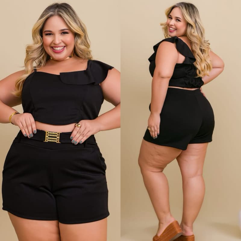 Conjunto Feminino Plus Size Cropped + Short com Elástico Tam Único 46 ao 50