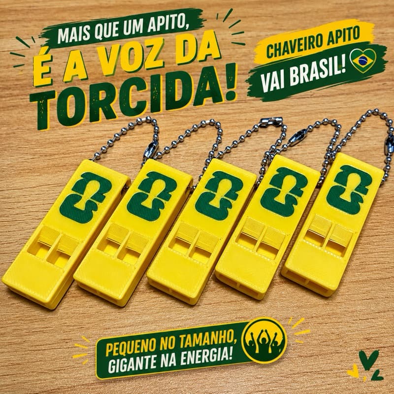 Chaveiro Apito Copa Brasil Torcida Festa Futebol Brasil Hexa kit apito verde e amarelo