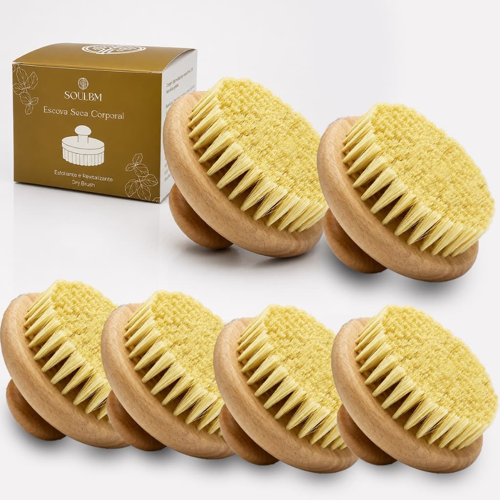 Kit 6 Escova Seca Esfoliação A Seco Corporal Cerdas Naturais