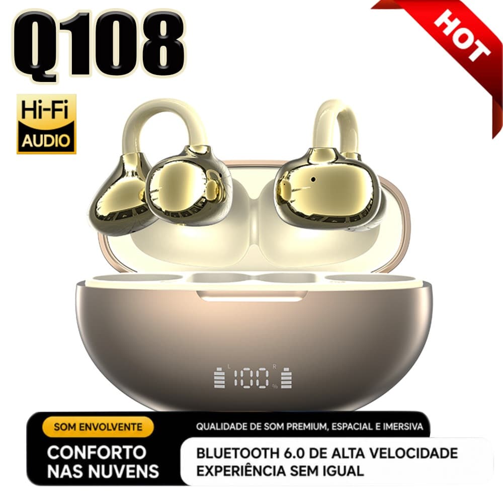 Fones de ouvido com clipe, fones de ouvido esportivos imersivos, ultraleves e à prova de vazamentos.