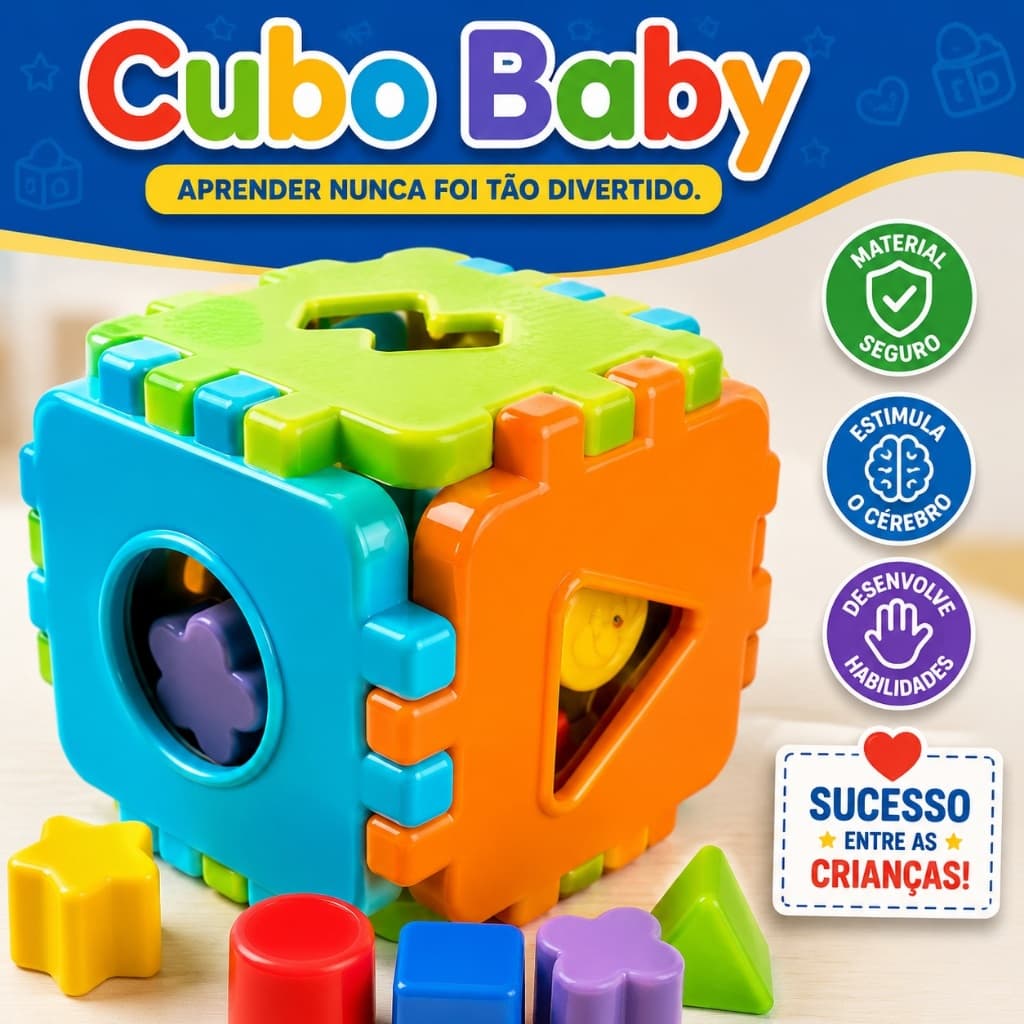 Cubo Baby Brinquedo Educativo Infantil Blocos de Encaixe Coloridos Coordenação Motora