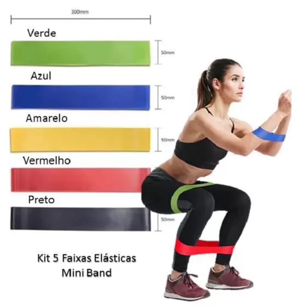 Kit 5 Faixas Elásticas Para Exercicio Resistência mini bands