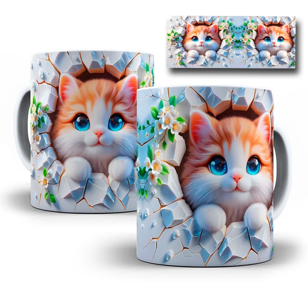 Caneca Personalizada Gatinho Fofo 325ml Porcelana Branca Presente Criativo para Amantes de Gatos