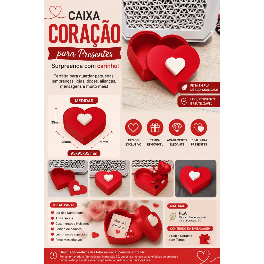 Caixa Coração Romântica para Presentes e Lembranças