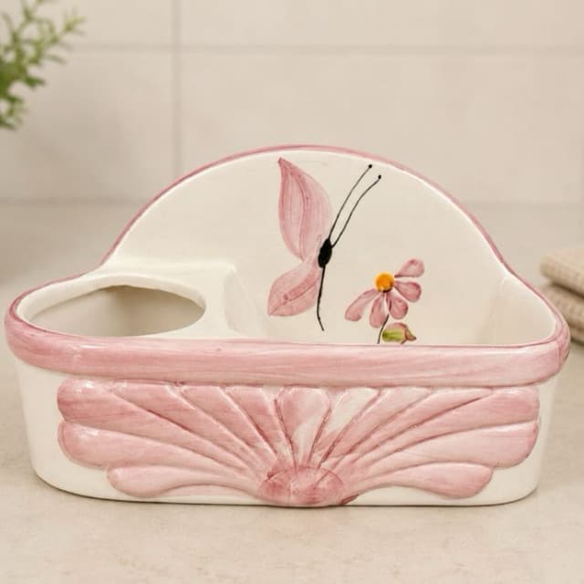 Porta Detergente De Cozinha Com Espaço Para Detergente e Esponja Rosa Borboleta